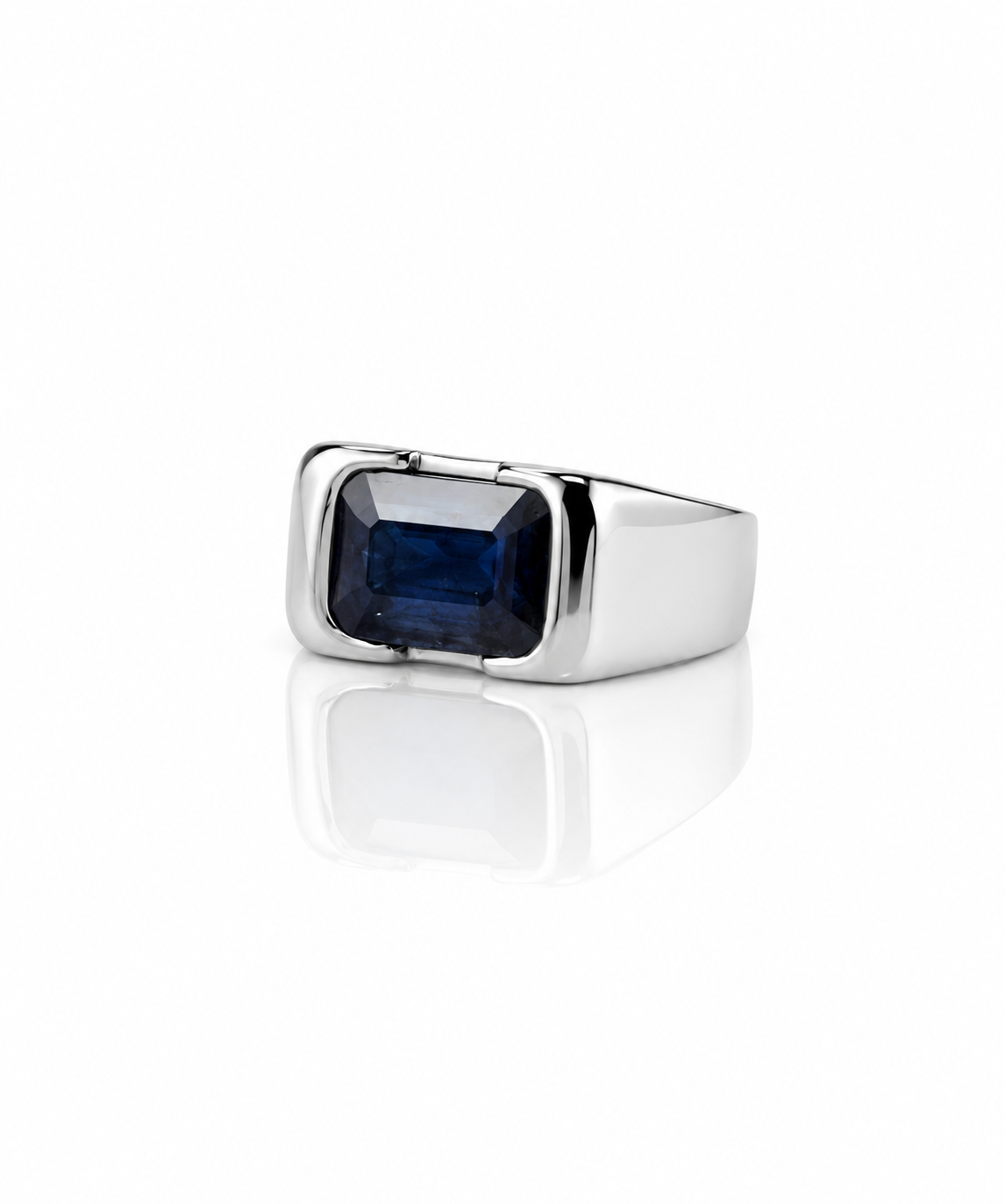 Moraebi Rectangular Signet 24 — Natural Blue Sapphire (Neelam) Skin-Touch Rashi Ratna Ring