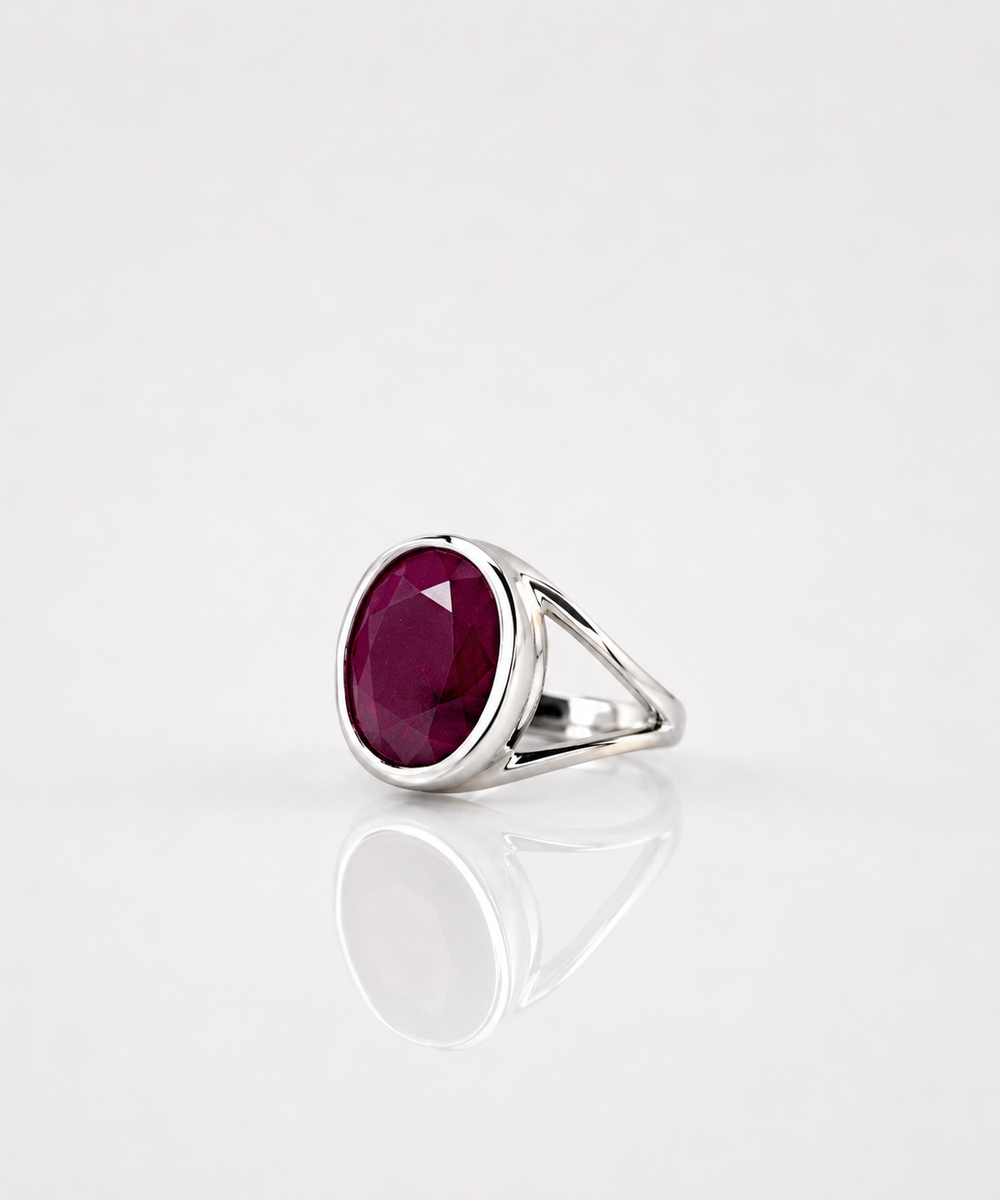 Moraebi Split Shank 08 — Natural Ruby (Manik) Skin-Touch Rashi Ratna Ring