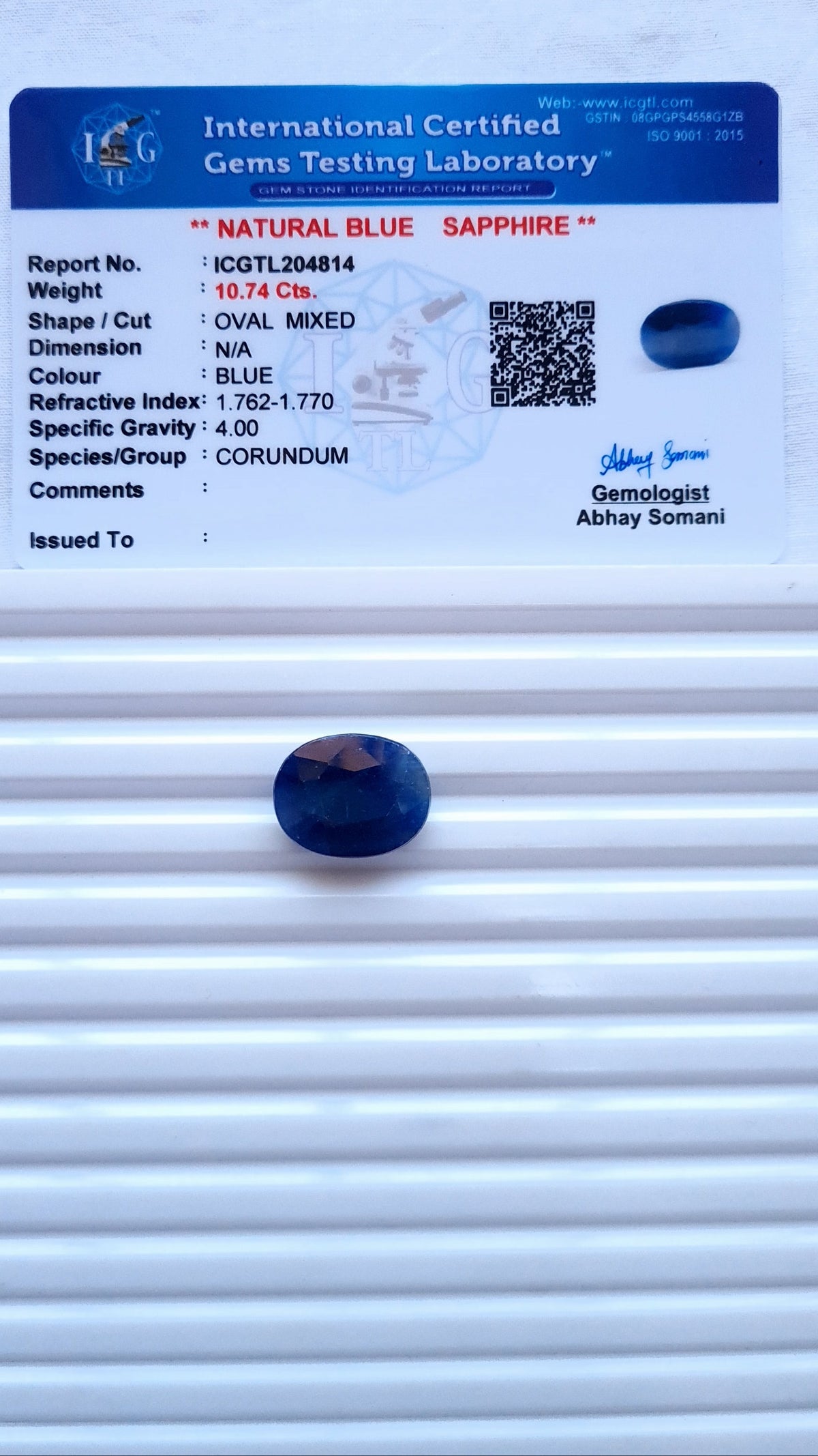 Natural Blue Sapphire — 11.11 ratti, Untreated , Unheated BS-4814