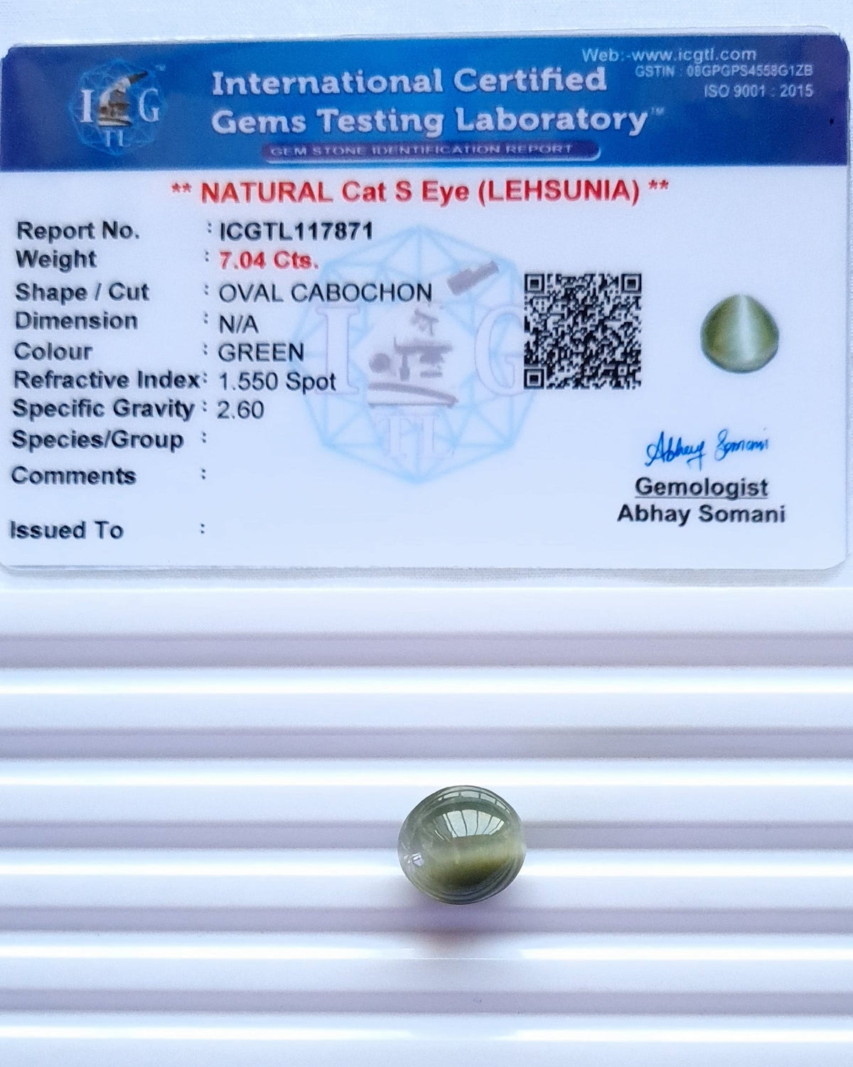 Cat's Eye (Lehsunia) — 7.67 ratti, Untreated, Unheated | CE-7871