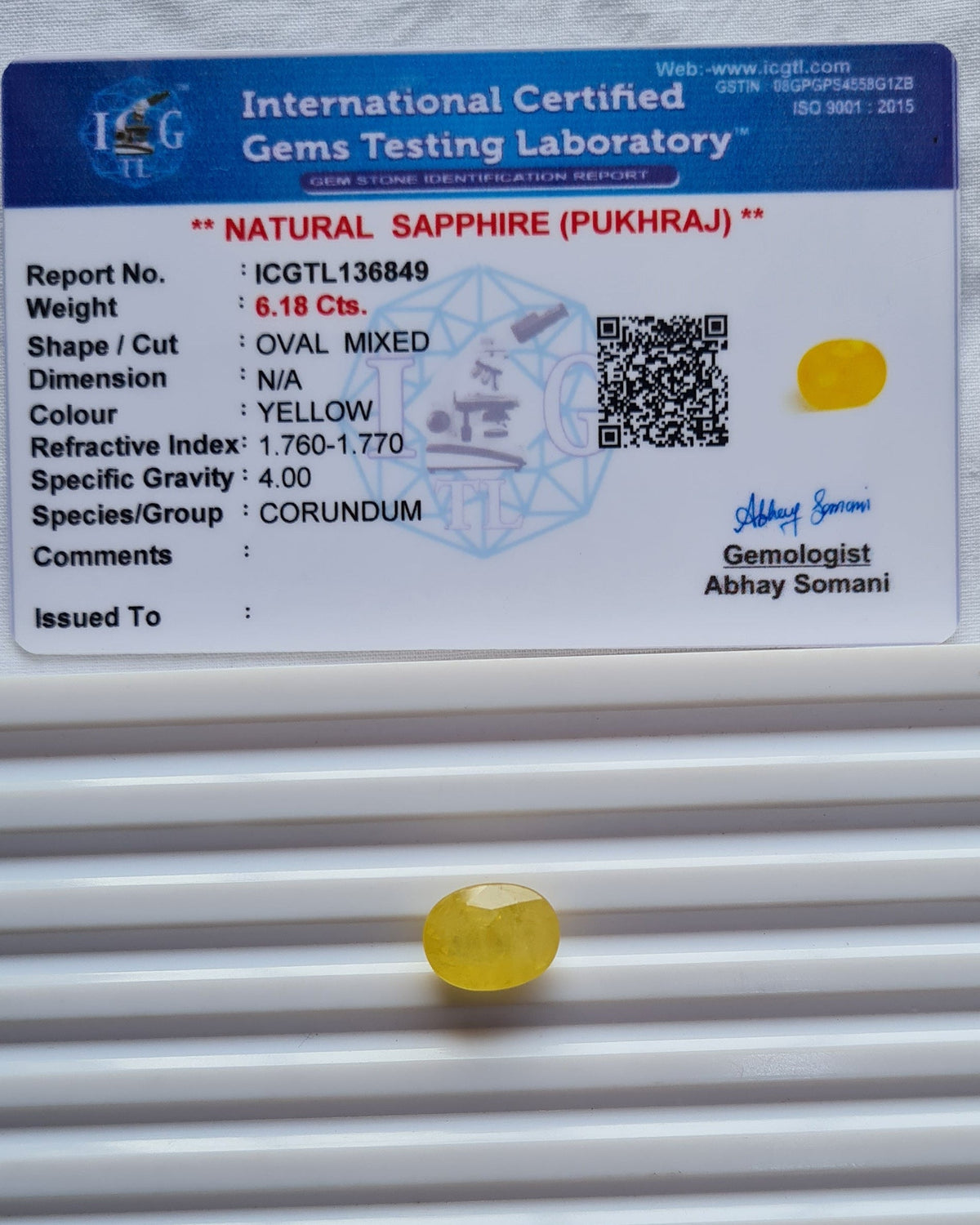 Natural Yellow Sapphire (Pukhraj) — 6.73 ratti, Untreated, Unheated | YS-6849