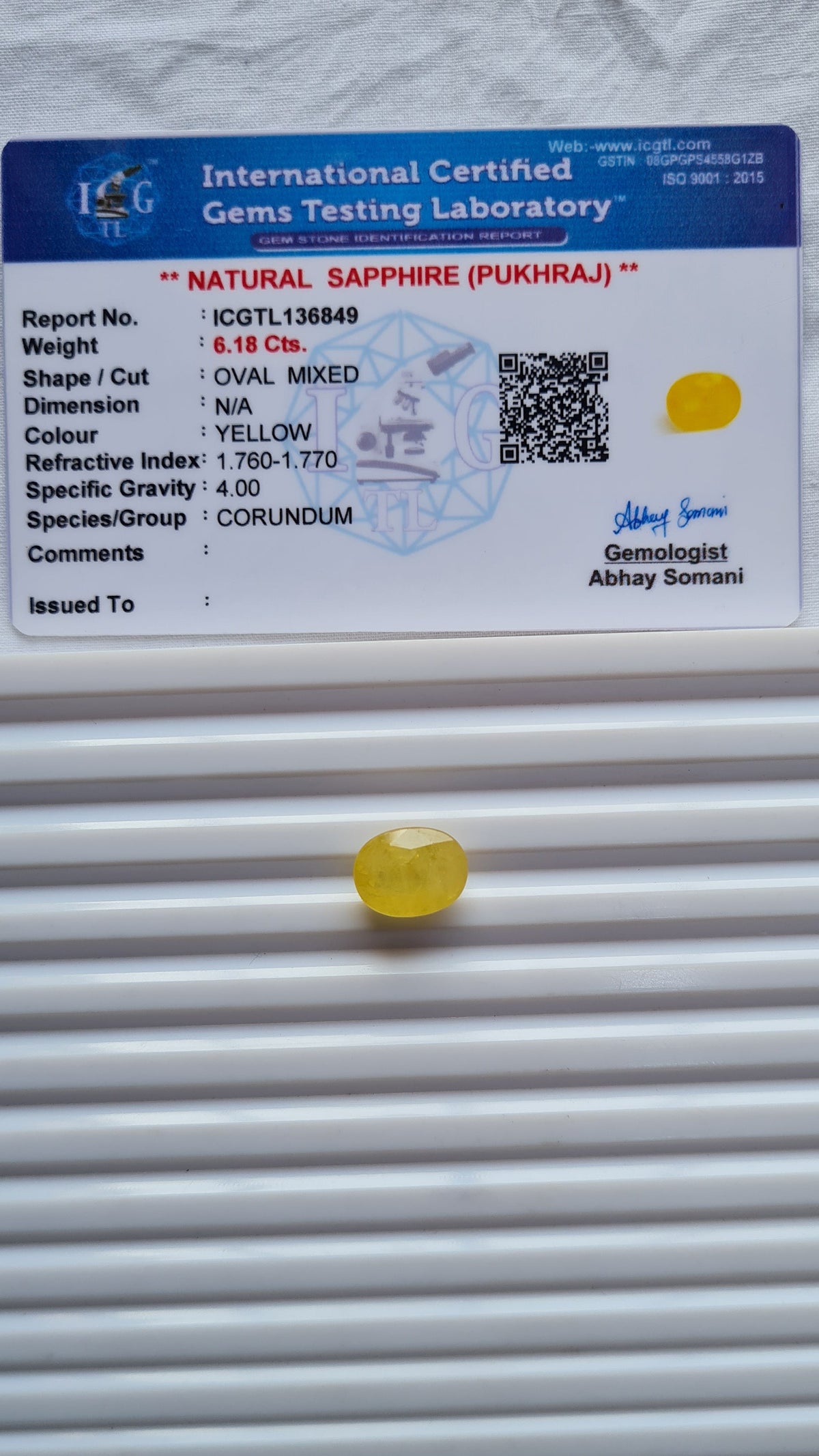 Natural Yellow Sapphire (Pukhraj) — 6.73 ratti, Untreated , Unheated | YS-6849