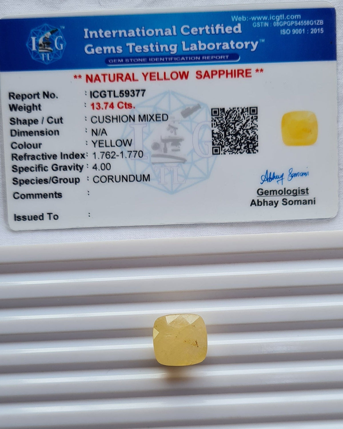 Natural Yellow Sapphire (पुखराज) — 14.97 ratti, Untreated, Unheated | YS-9377