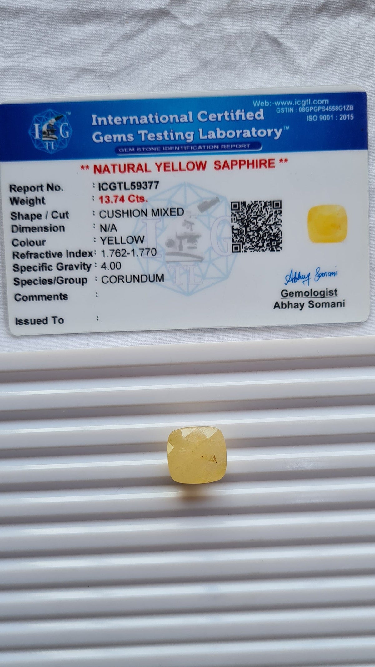 Natural Yellow Sapphire (Pukhraj) — 14.97 ratti, Untreated , Unheated | YS-59377