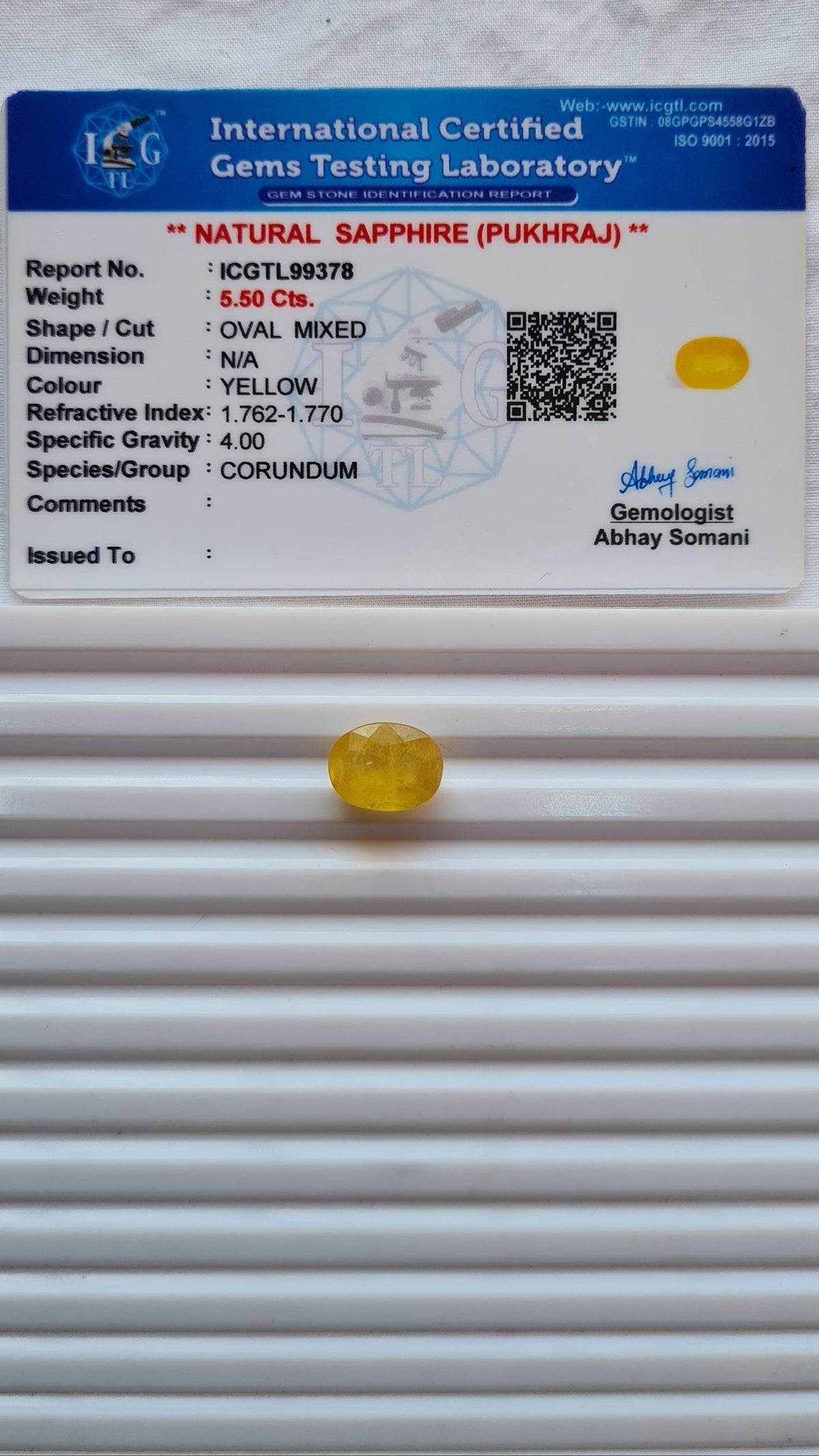 Natural Yellow Sapphire (Pukhraj) — 5.99 ratti, Untreated , Unheated | YS-9378