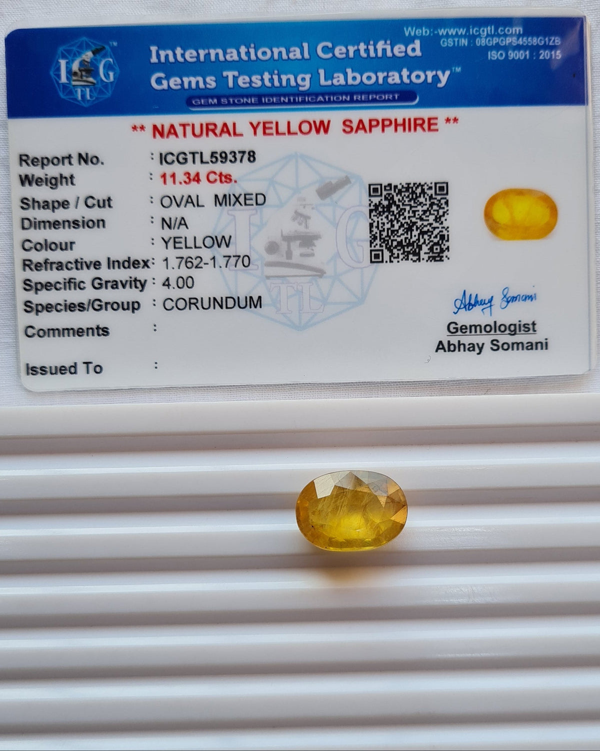Natural  Yellow Sapphire — 12.36 ratti, Untreated , Unheated |YS-9378
