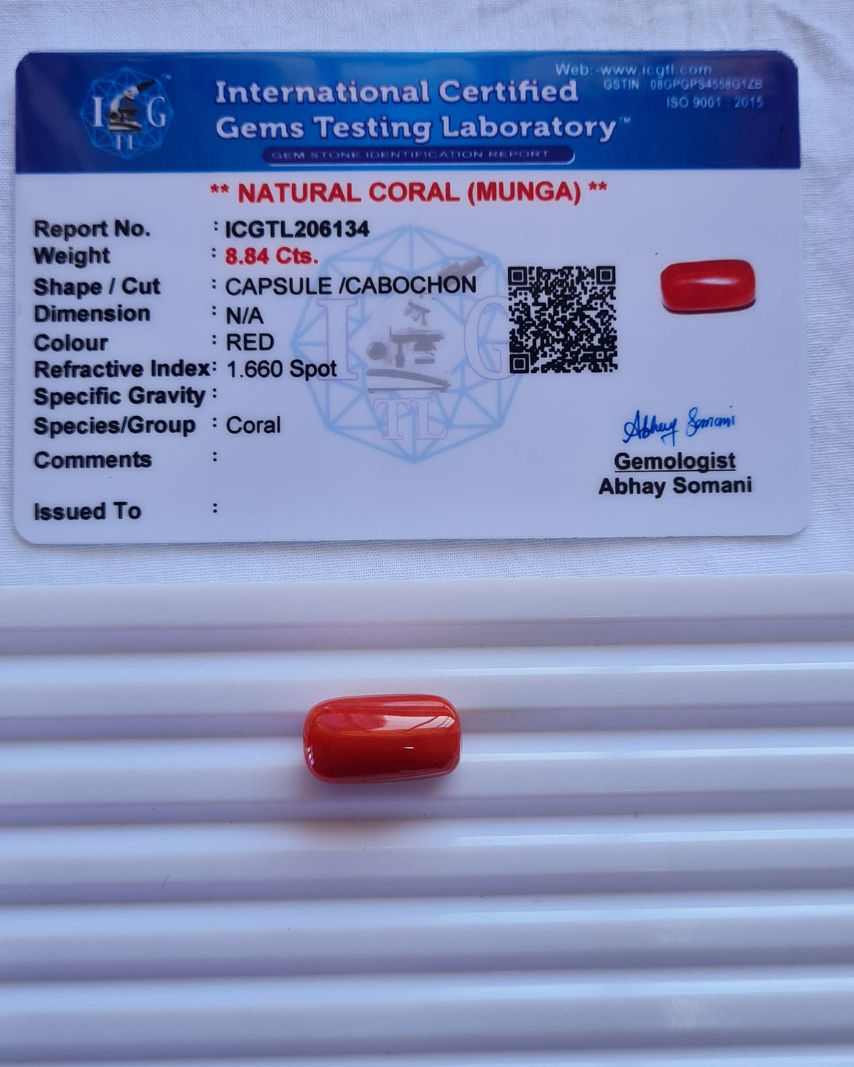 Natural Coral (मूंगा) —  9.63 ratti, Untreated, Unheated | RC-6134