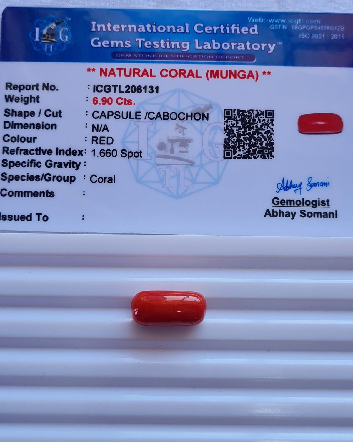 Natural Coral (Munga) — 7.52 ratti, Untreated, Unheated | RC-6131