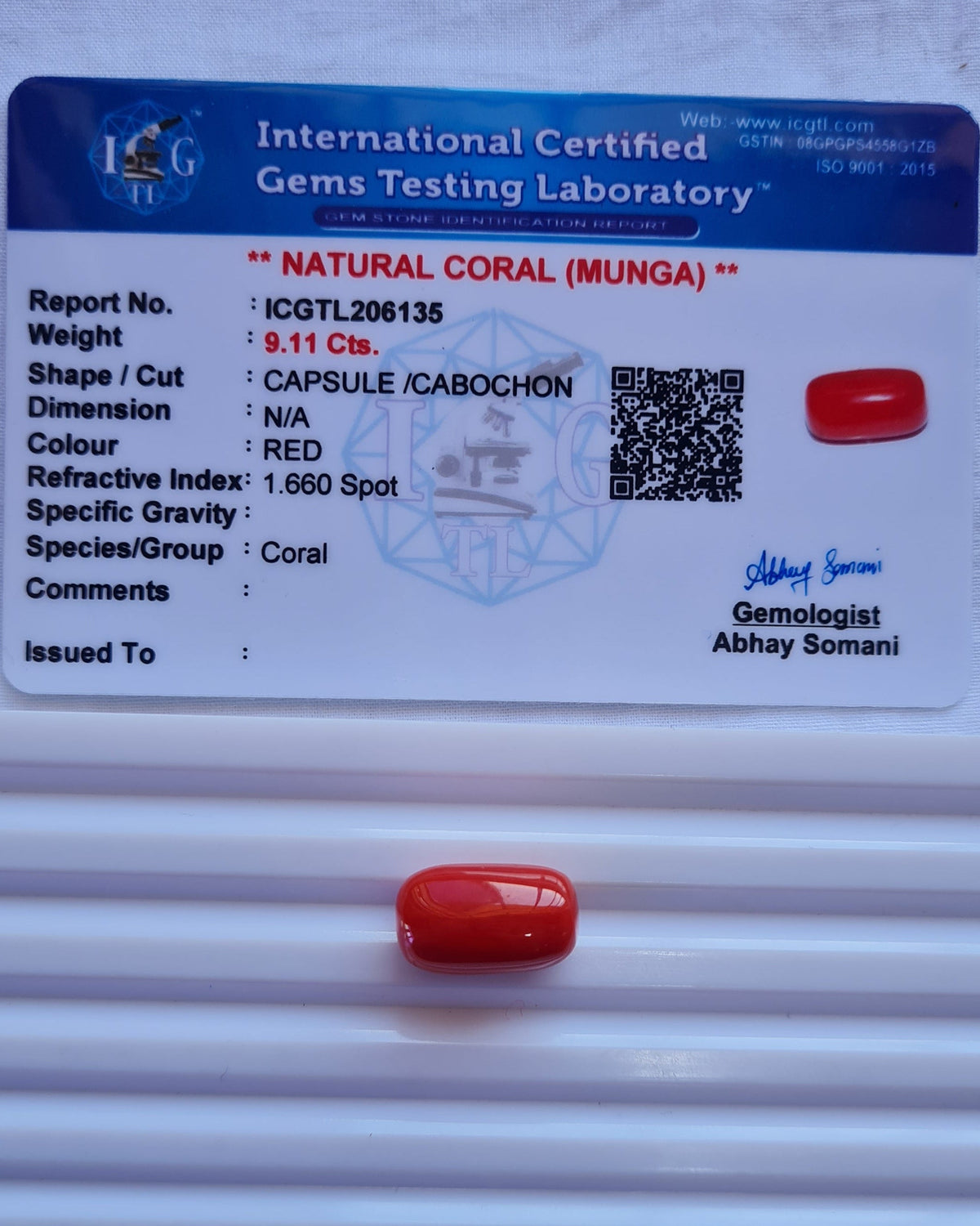 Natural Coral (Munga) — ratti 9.92, Untreated, Unheated | RC-6135