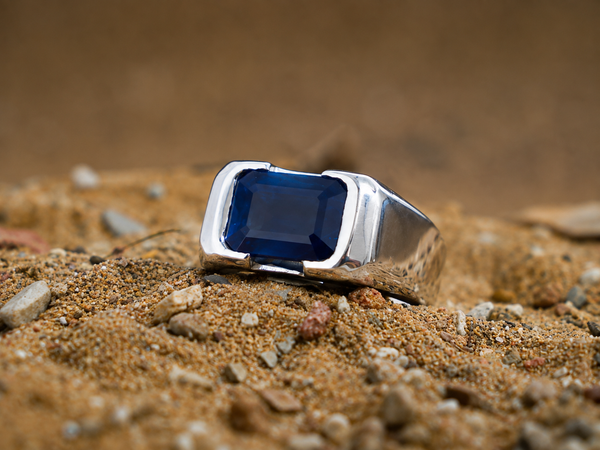 Moraebi Rectangular Signet 24 — Natural Blue Sapphire (Neelam) Skin-Touch Rashi Ratna Ring