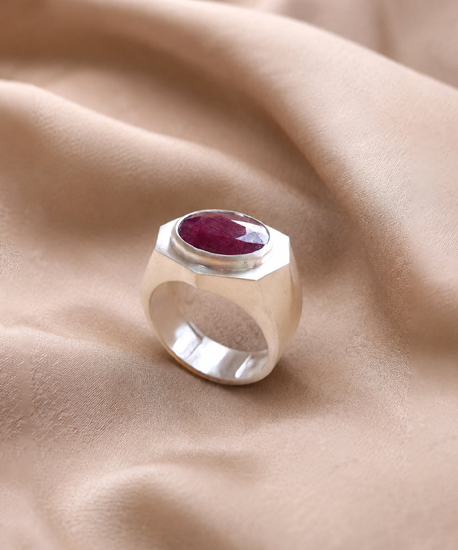 Moraebi Accent Bezel 12 — Natural Ruby (Manik) Skin-Touch Rashi Ratna Ring