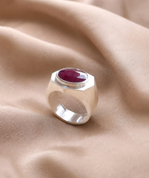 925 Sterling Silver Ruby Manik Vedic Gemstone Skin-Touch Ring
