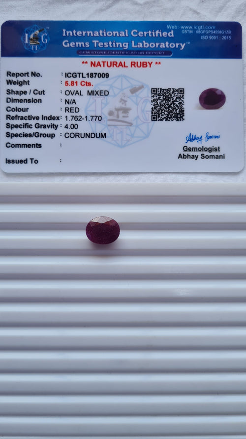 5.81 ct Unheated Natural Ruby – [Lab] Certified