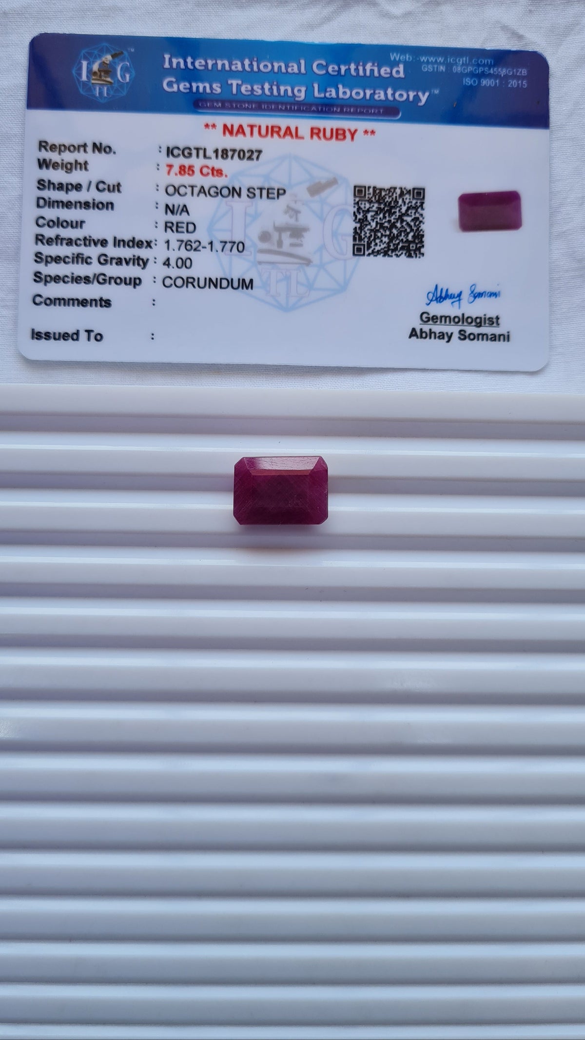 Ruby (Manik) — 8.55 ratti, Untreated , Unheated 187027