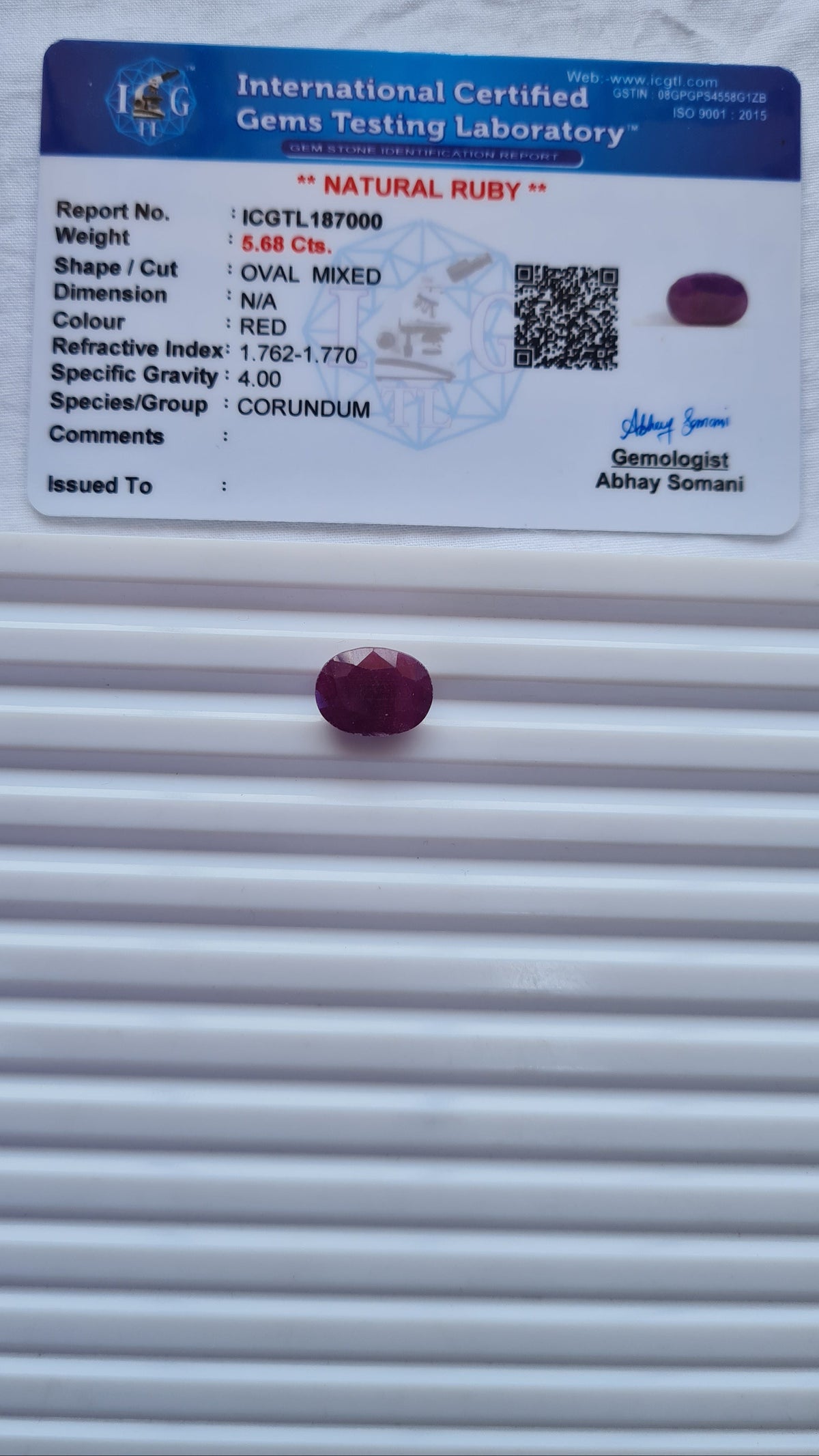 Ruby — 6.19 ratti, Untreated , Unheated |RB-7000