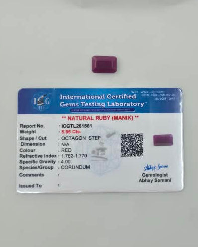 Ruby (Manik) — 6.49 ratti, Untreated, Unheated | RB-1561